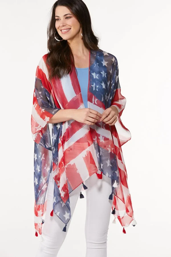 Hot American Flag Kimono Women Cover Ups