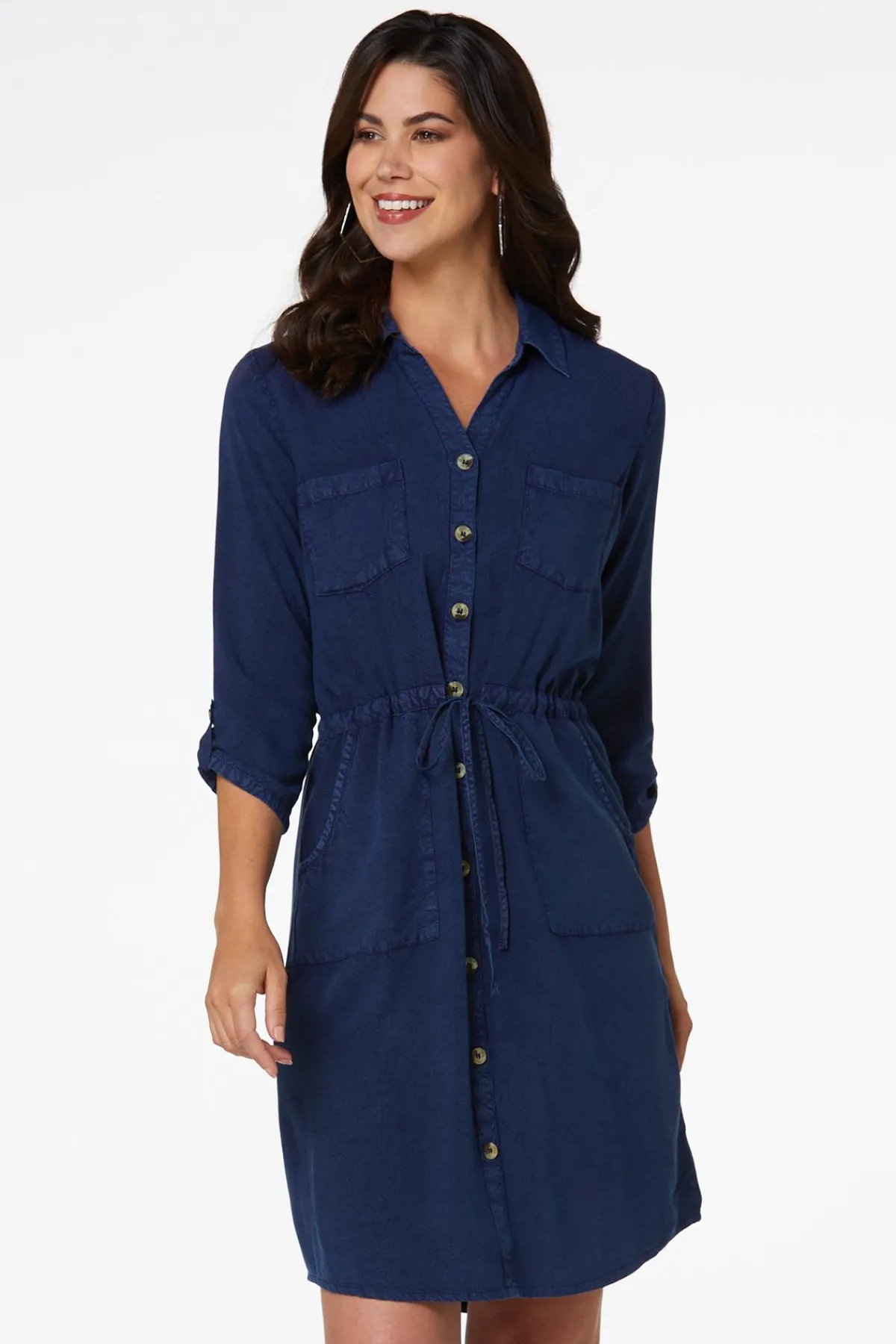 chambray_drawstring_dress_0.webp Best Chambray Drawstring Dress Women Dresses
