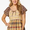 Outlet Check Floral Babydoll Top Women Tops