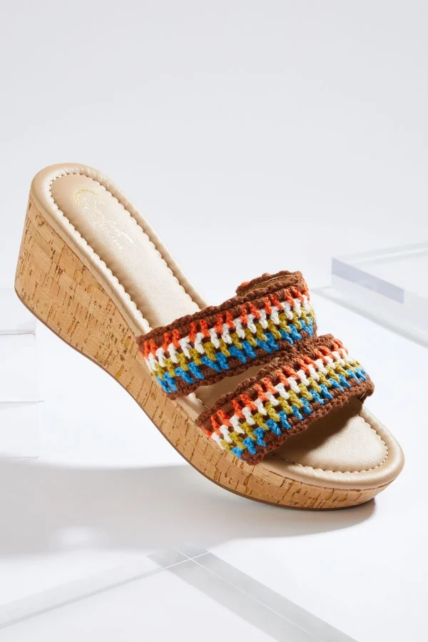 New Crochet Band Cork Wedges Women Wedges