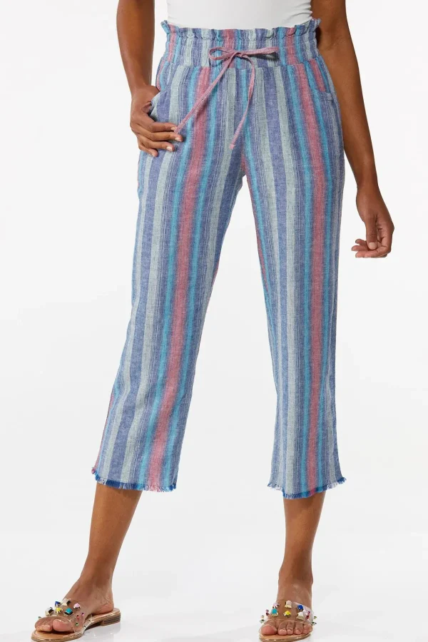 Shop Cropped Stripe Linen Pants Women Cropped Pants
