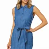 Sale Denim Tie Waist Dress Women Dresses