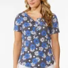 Clearance Floral Henley Waffle Top Women Tops