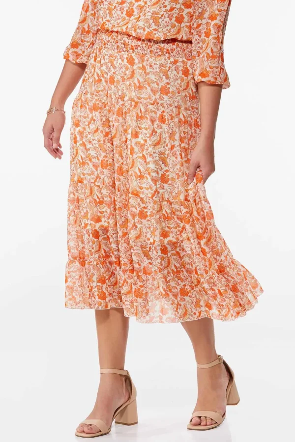 Best Sale Floral Ruffle Midi Skirt Women Skirts