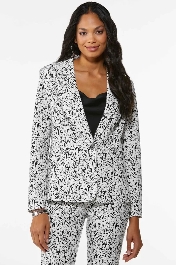 Cheap Floral Scuba Blazer Women Jackets & Vests