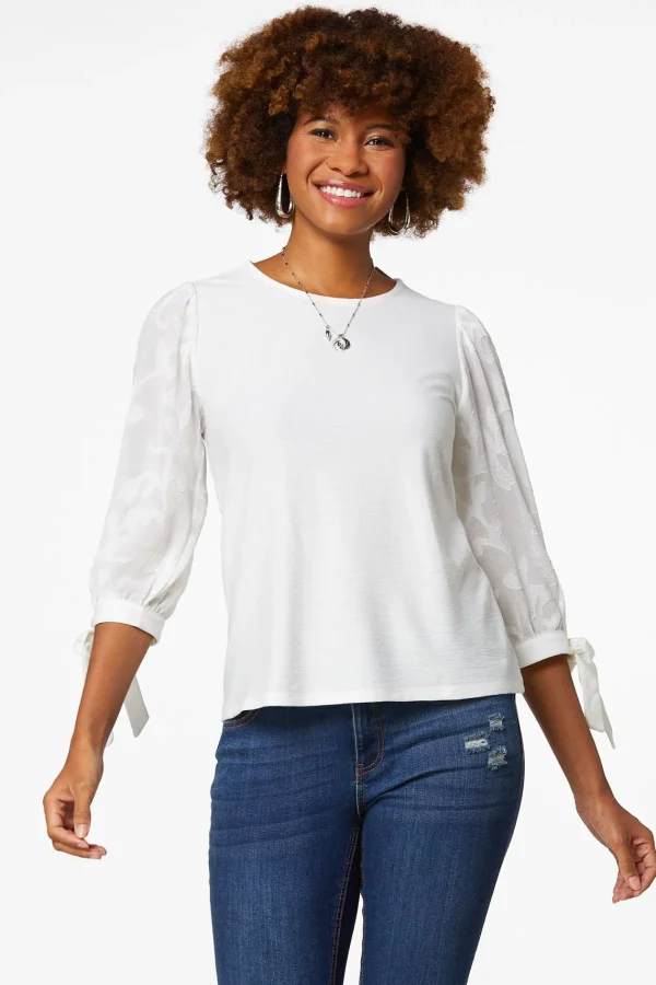 Cheap Floral Tie Sleeve Top Women Tops