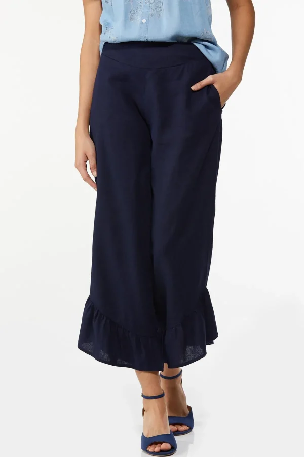 Best Flounced Linen Pants Women Cropped Pants
