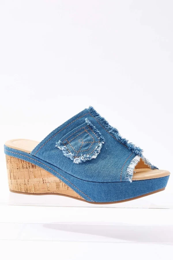 Cheap Frayed Cork Wedges Women Sandals