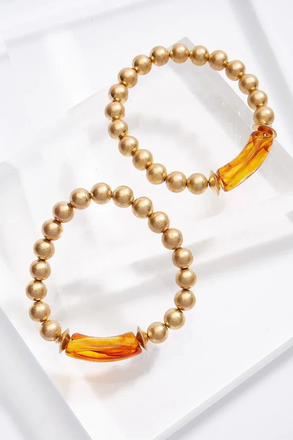 Best Gold Ball Resin Tube Bracelet Set Women Bracelets