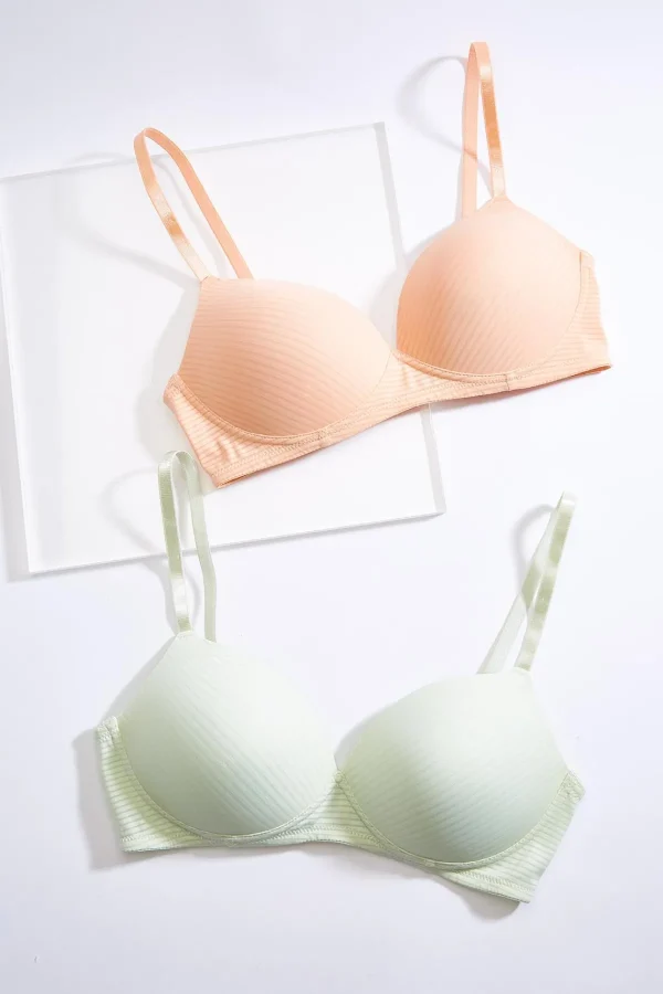 Clearance Illusion Stripe Wirefree Bra Set Women Intimates