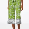Cheap Lime Bordered Print Pants Women Cropped Pants