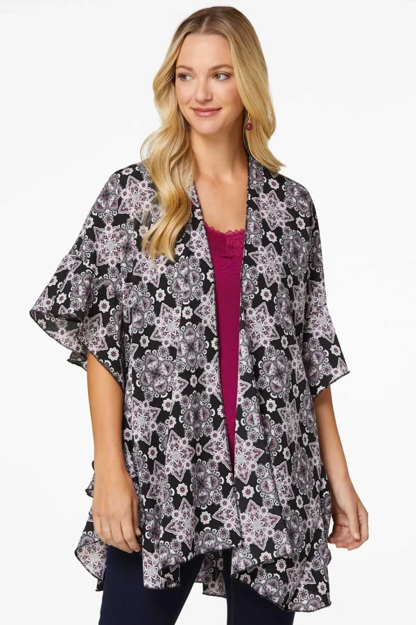 Fashion Medallion Ruffle Kimono Women Cover Ups