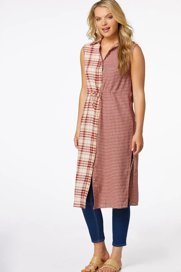 Cheap Mixed Plaid Vest Women Jackets & Vests
