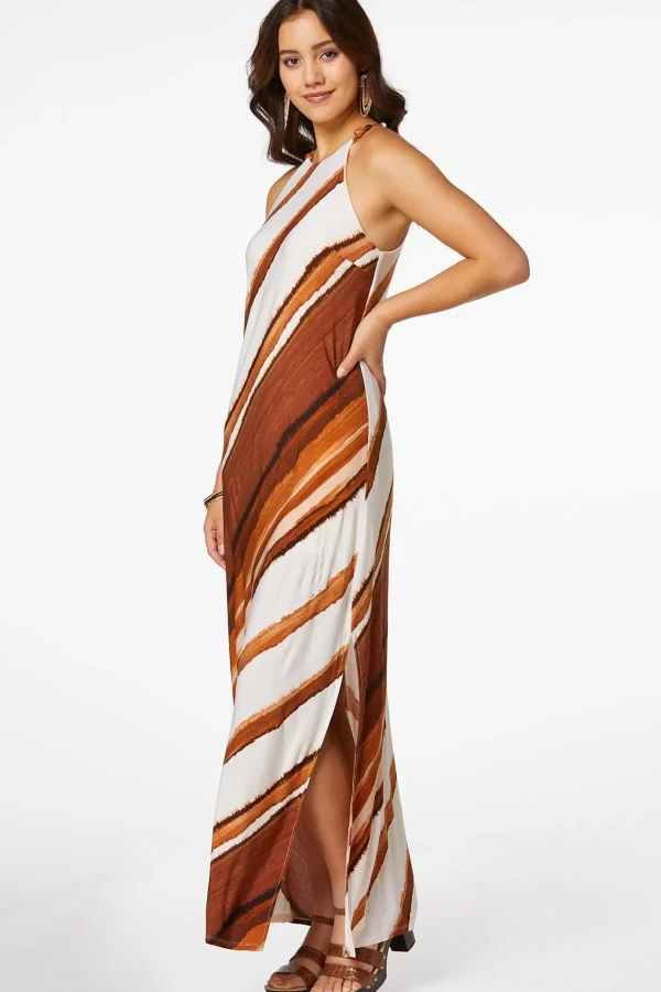 Best Sale Natural Stripe Maxi Dress Women Dresses