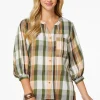 Online Olive Plaid Shirt Women Tops