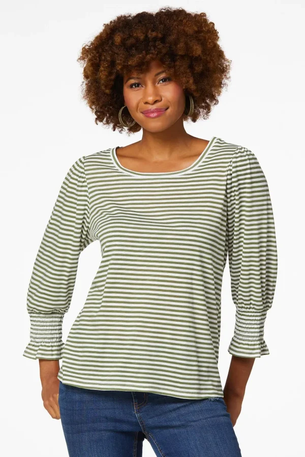 Best Sale Olive Stripe Top Women Tops