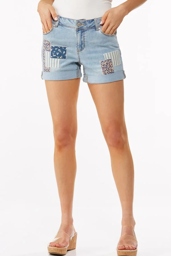 Online Patchwork Denim Shorts Women Shorts
