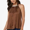 Discount Pleated Link Halter Tank Women Tops