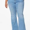 Outlet Plus Petite Button Tab Flare Jeans Women Denim