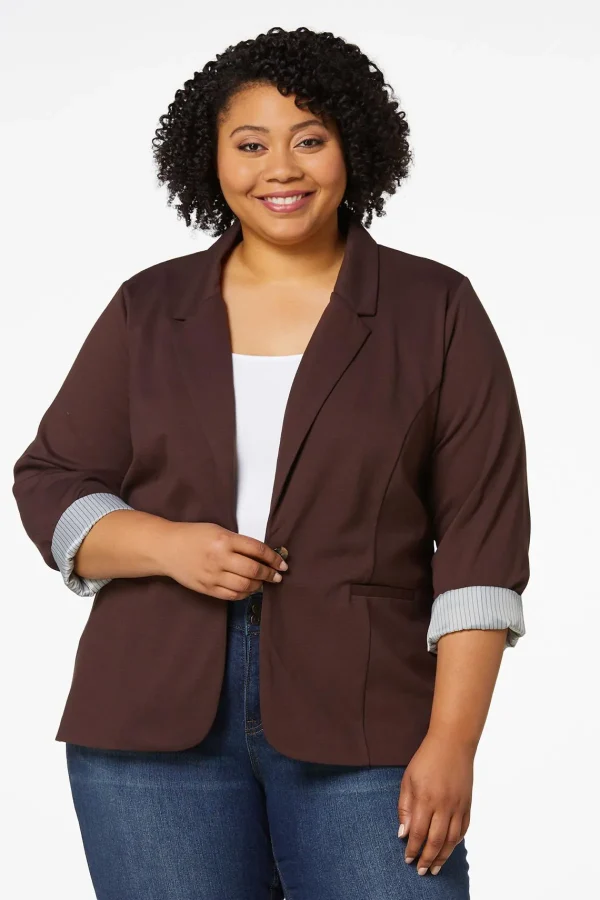 Flash Sale Plus Petite Printed Cuff Ponte Blazer Women Jackets & Vests
