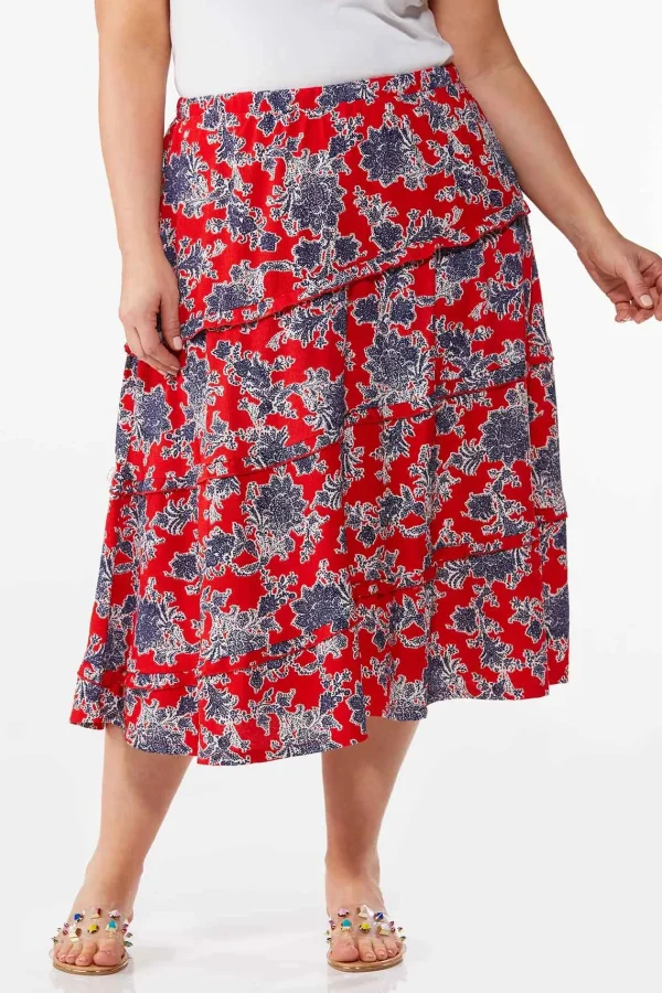 Fashion Plus Size Americana Floral Midi Skirt Women Skirts