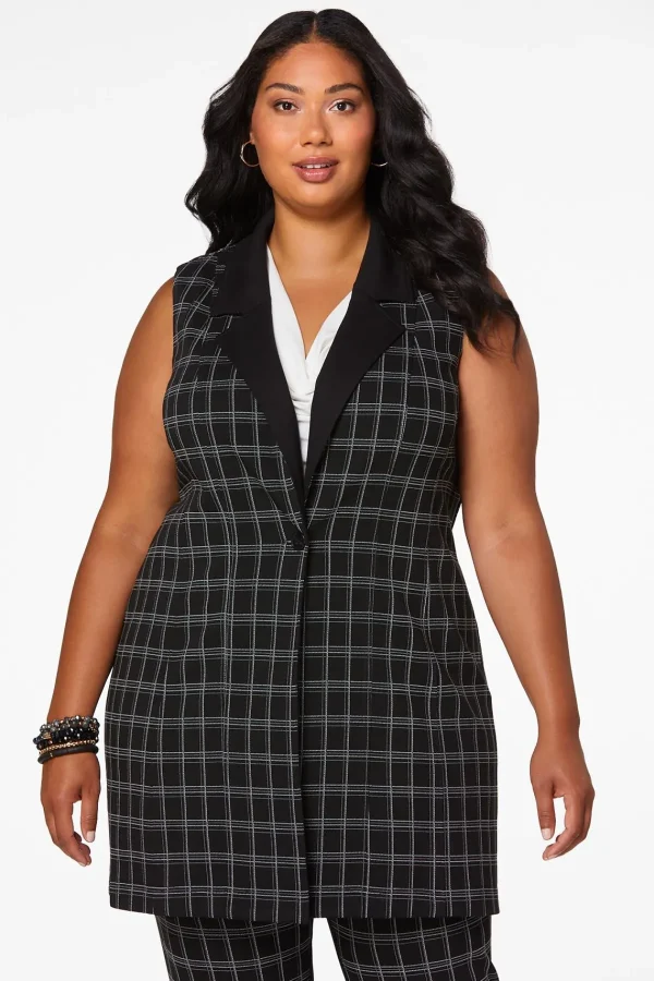 Best Plus Size Contrasting Plaid Vest Women Jackets & Vests