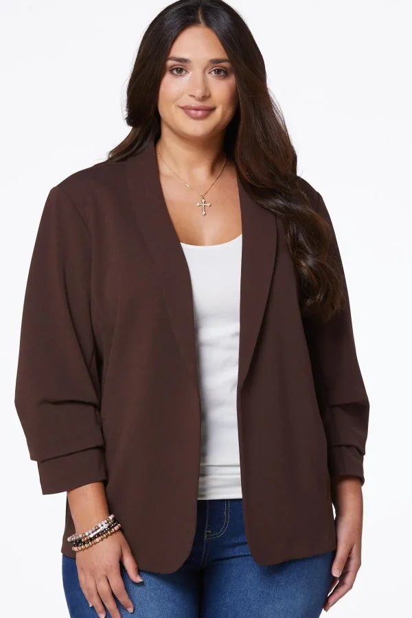 Online Plus Size Crepe Ruched Sleeve Blazer Women Jackets & Vests