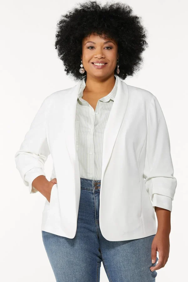 Online Plus Size Crepe Ruched Sleeve Blazer Women Jackets & Vests