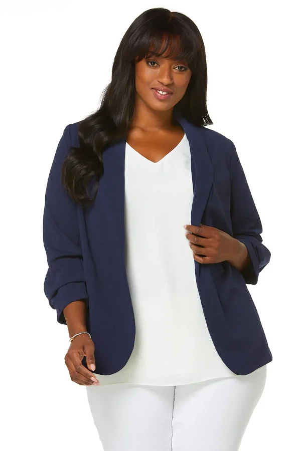 Online Plus Size Crepe Ruched Sleeve Blazer Women Jackets & Vests