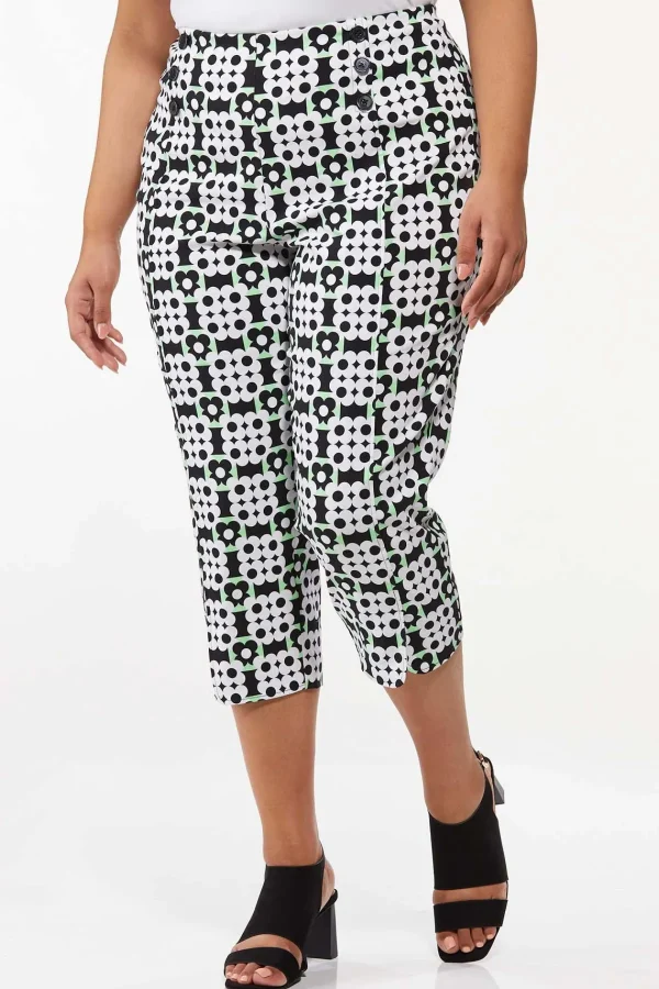 Cheap Plus Size Cropped Button Floral Pants Women Cropped Pants