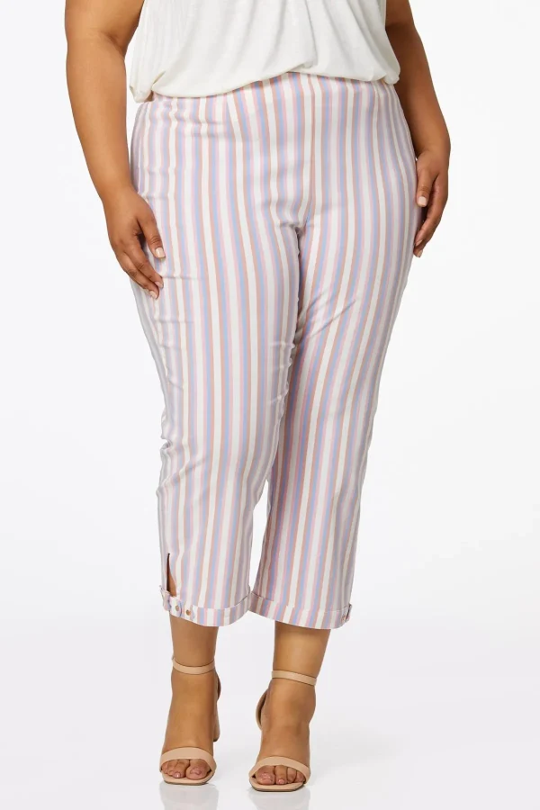 Cheap Plus Size Cropped Sweet Stripe Pants Women Cropped Pants