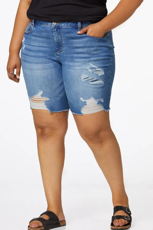 Best Plus Size Distressed Bermuda Shorts Women Shorts
