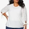 Online Plus Size Floral Tie Sleeve Top Women Tops