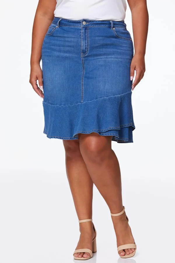 Cheap Plus Size Flounced Denim Skirt Women Denim