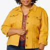 Clearance Plus Size Gold Denim Jacket Women Jackets & Vests