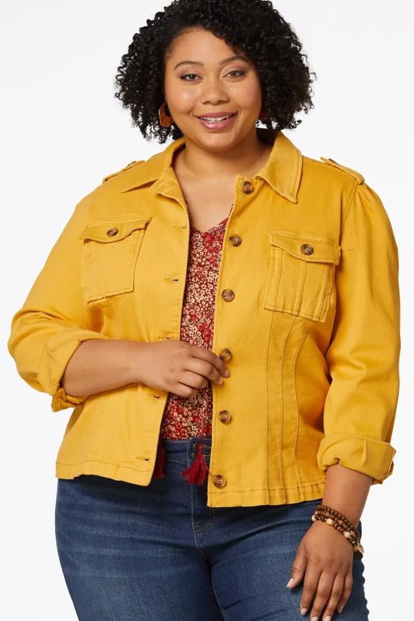 Clearance Plus Size Gold Denim Jacket Women Jackets & Vests