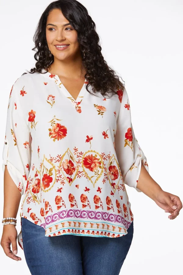 Best Plus Size Ivory Floral Top Women Tops