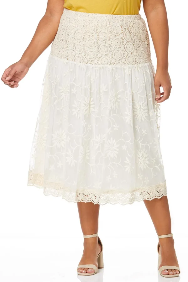 Best Sale Plus Size Lace Mesh Midi Skirt Women Skirts