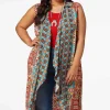 Flash Sale Plus Size Medallion Challis Duster Women Jackets & Vests