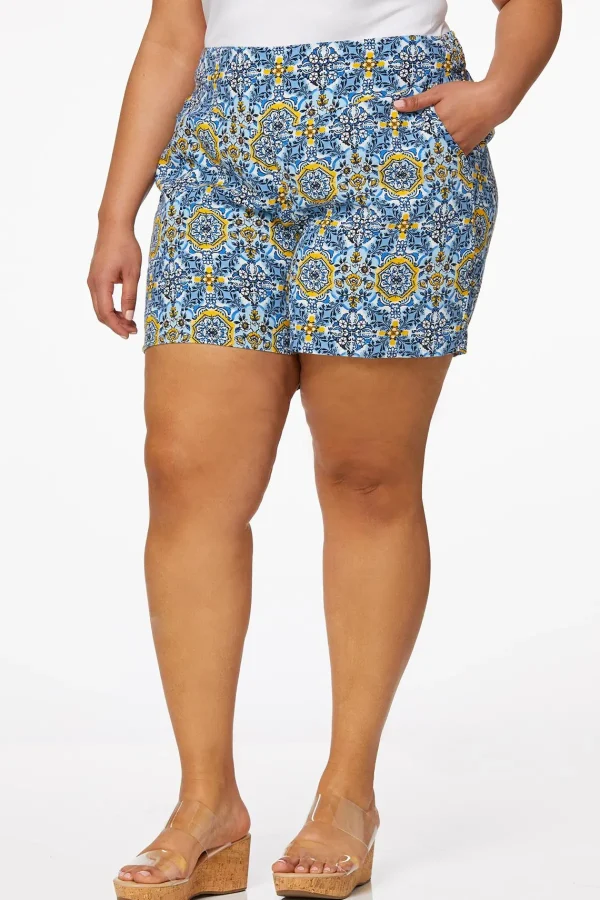 Clearance Plus Size Medallion Linen Shorts Women Shorts