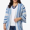 Cheap Plus Size Nautical Stripe Duster Women Sweaters