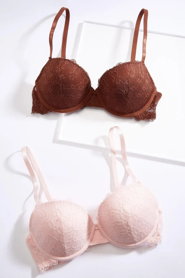 Best Plus Size Pink Brown Lace Bra Set Women Intimates