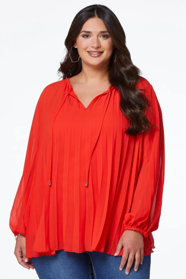 Best Plus Size Red Pleated Top Women Tops