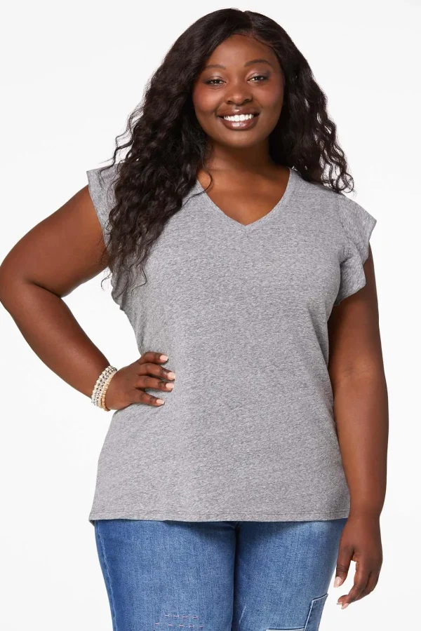 Best Plus Size Ruffled Sleeve Tee Women Tops