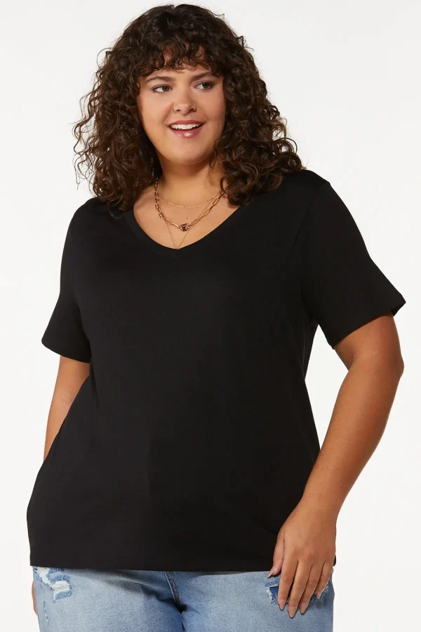 Best Plus Size Solid Vneck Tee Women Tops