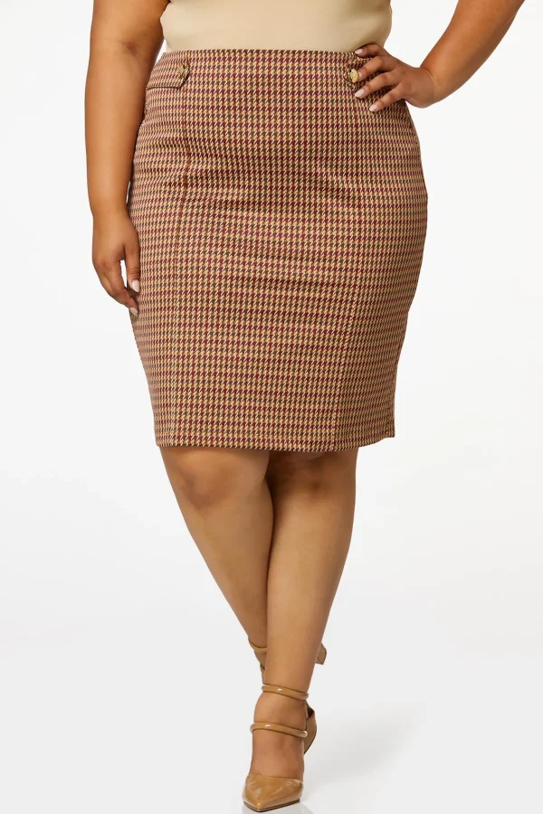 Fashion Plus Size Stretch Houndstooth Skirt Women Skirts
