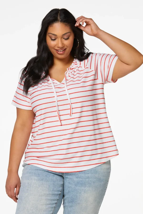 Best Plus Size Stripe French Terry Top Women Tops