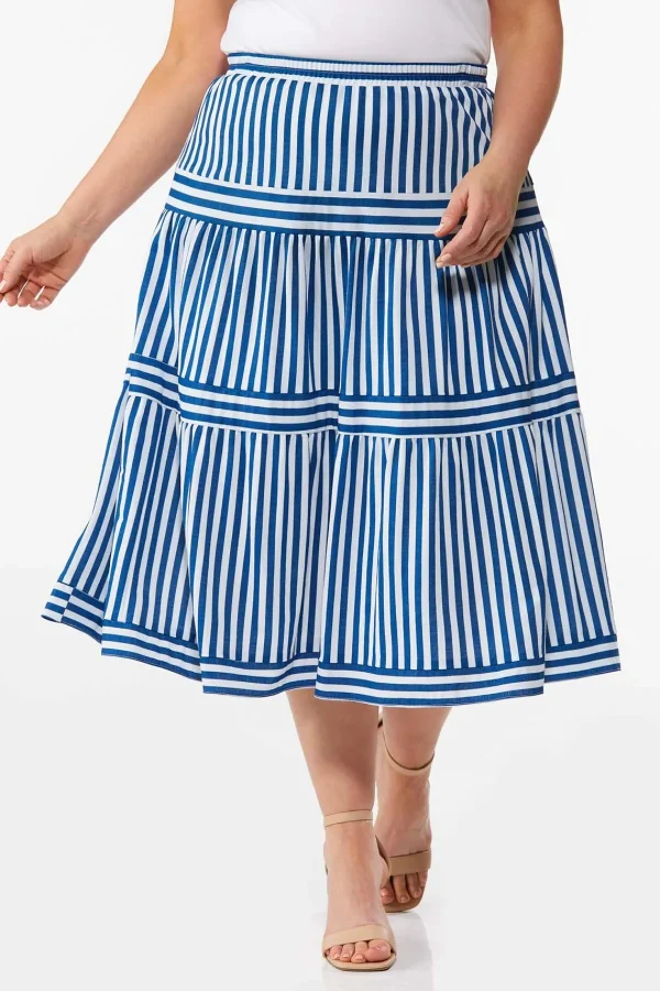 Discount Plus Size Stripe Tiered Skirt Women Skirts