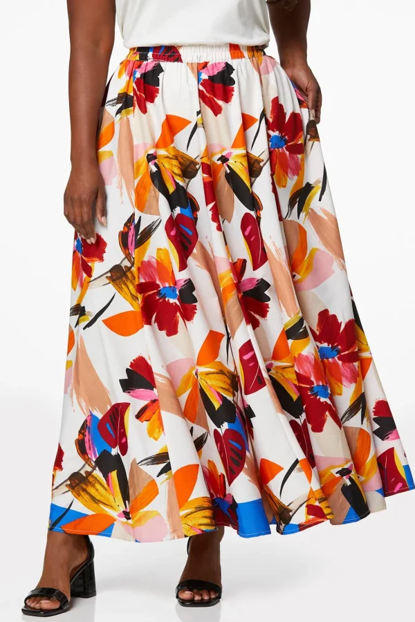 Discount Plus Size Sweeping Floral Maxi Skirt Women Skirts