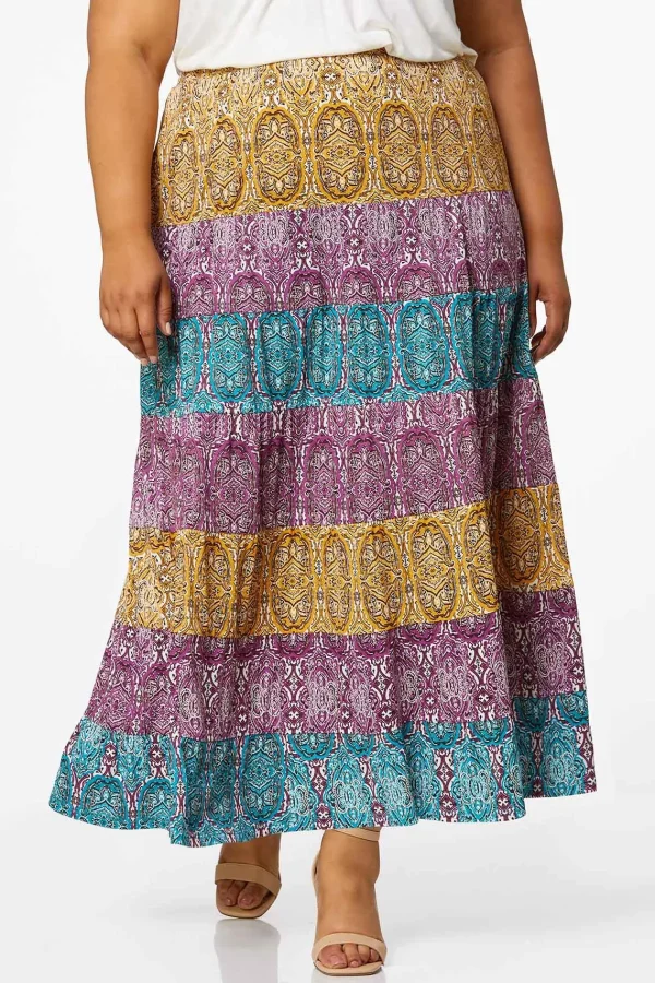 Flash Sale Plus Size Tiered Medallion Maxi Skirt Women Skirts